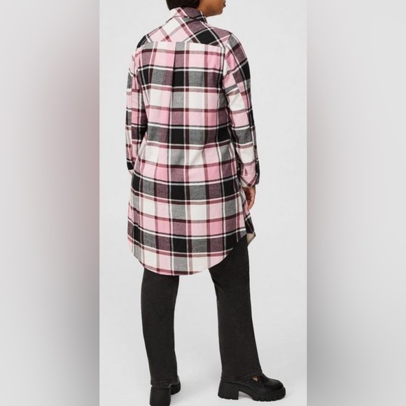 #2010 TORRID Flannel Midi Shacket Landen Plaid Pink, Burgundy, Black, White Cozy - Picture 4 of 9